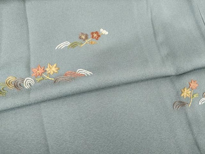 平和屋着物▽訪問着 単衣 総刺繍 花青海波 金糸 正絹 逸品 AABG8414ck