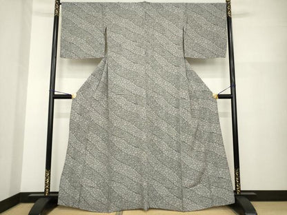 平和屋着物▽上質な小紋 単衣 流水鹿の子文 黒地 正絹 逸品 AABG8418ck