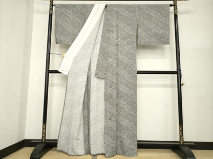 平和屋着物▽上質な小紋 単衣 流水鹿の子文 黒地 正絹 逸品 AABG8418ck