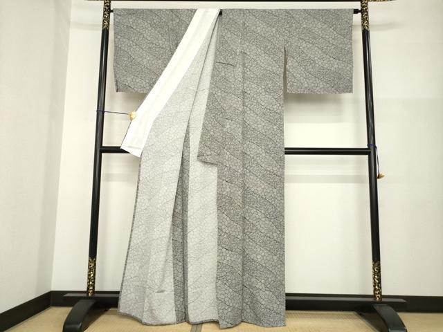 平和屋着物▽上質な小紋 単衣 流水鹿の子文 黒地 正絹 逸品 AABG8418ck