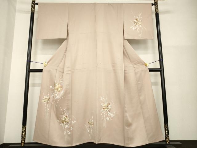 平和屋着物▽訪問着 単衣 駒刺繍 草花文 金彩 正絹 逸品 AABG8419ck
