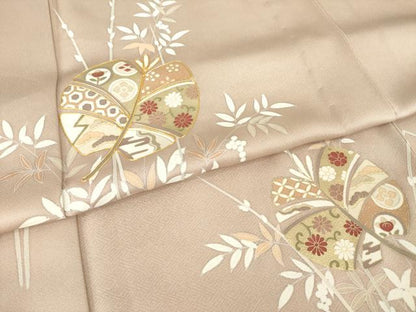 平和屋着物▽訪問着 単衣 駒刺繍 草花文 金彩 正絹 逸品 AABG8419ck