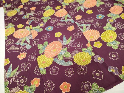 平和屋着物▽上質な小紋　単衣　型染め　地紙花鳥文　ロング丈　正絹　逸品　AABG8424ck