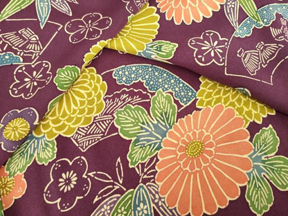 平和屋着物▽上質な小紋　単衣　型染め　地紙花鳥文　ロング丈　正絹　逸品　AABG8424ck