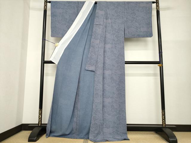 平和屋着物▽小紋 単衣 花蝶文 洗える着物 AABG8425ck