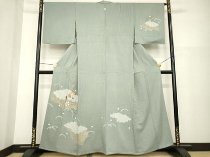 平和屋着物▽訪問着 単衣 絞り 刺繍 雲重ね花文 正絹 逸品 AABG8427ck
