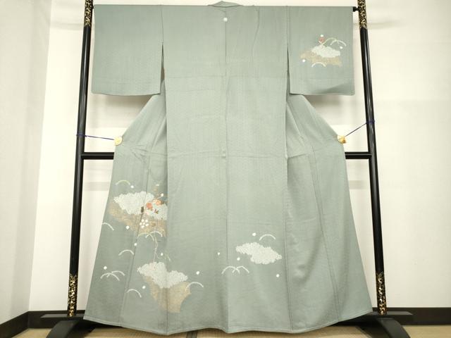 平和屋着物▽訪問着 単衣 絞り 刺繍 雲重ね花文 正絹 逸品 AABG8427ck