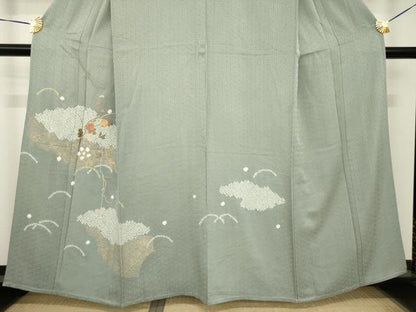 平和屋着物▽訪問着 単衣 絞り 刺繍 雲重ね花文 正絹 逸品 AABG8427ck