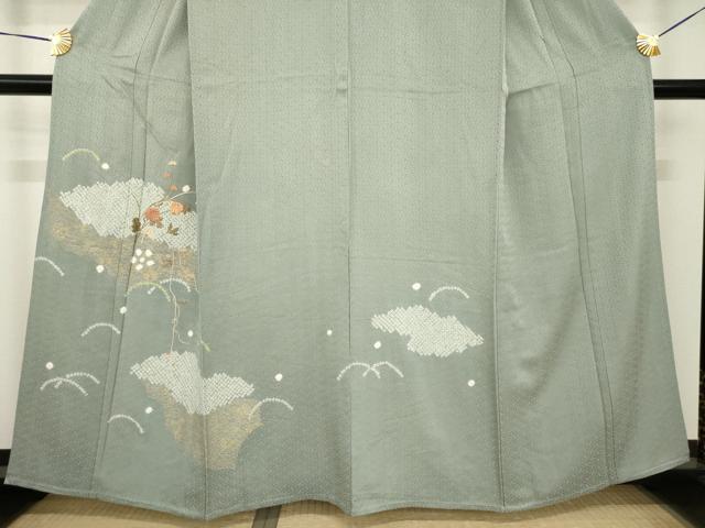 平和屋着物▽訪問着 単衣 絞り 刺繍 雲重ね花文 正絹 逸品 AABG8427ck