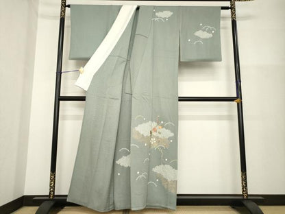 平和屋着物▽訪問着 単衣 絞り 刺繍 雲重ね花文 正絹 逸品 AABG8427ck