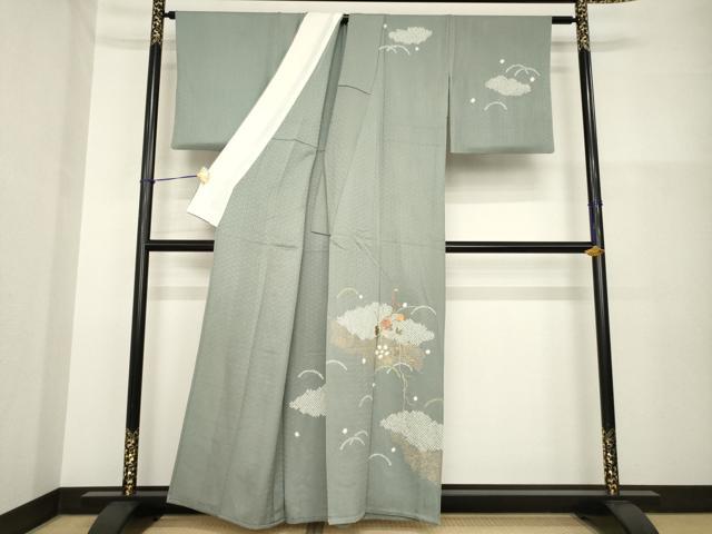 平和屋着物▽訪問着 単衣 絞り 刺繍 雲重ね花文 正絹 逸品 AABG8427ck
