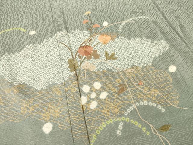平和屋着物▽訪問着 単衣 絞り 刺繍 雲重ね花文 正絹 逸品 AABG8427ck