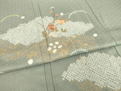 平和屋着物▽訪問着 単衣 絞り 刺繍 雲重ね花文 正絹 逸品 AABG8427ck