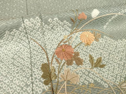 平和屋着物▽訪問着 単衣 絞り 刺繍 雲重ね花文 正絹 逸品 AABG8427ck