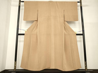 平和屋着物▽江戸小紋 単衣 昨夏物極小鮫小紋柄 伽羅色 鬼しぼ縮緬 正絹 逸品 AABG8428ck