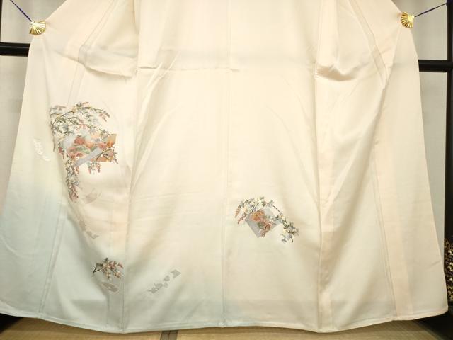 平和屋着物▽訪問着 単衣 総刺繍 色紙花文 暈し染め 正絹 逸品 AABG8430ck