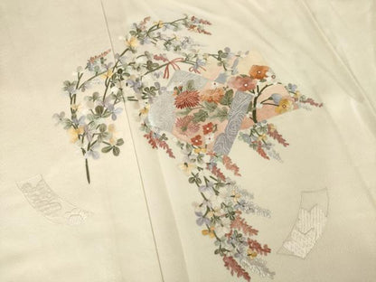 平和屋着物▽訪問着 単衣 総刺繍 色紙花文 暈し染め 正絹 逸品 AABG8430ck