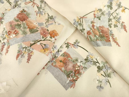 平和屋着物▽訪問着 単衣 総刺繍 色紙花文 暈し染め 正絹 逸品 AABG8430ck