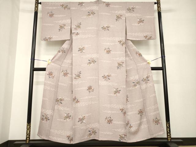 平和屋着物▽上質な小紋 単衣 枝椿 正絹 逸品 AABG8431ck