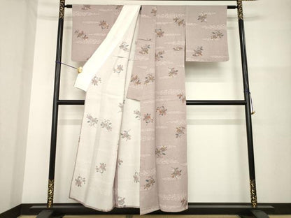 平和屋着物▽上質な小紋 単衣 枝椿 正絹 逸品 AABG8431ck