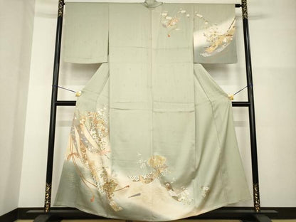 平和屋着物▽訪問着 単衣 扇面鳳凰花文 暈し染め 金彩 正絹 逸品 AABG8434ck