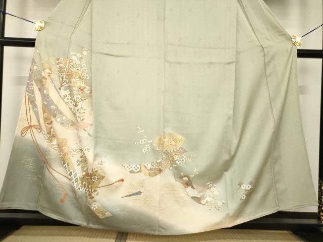 平和屋着物▽訪問着 単衣 扇面鳳凰花文 暈し染め 金彩 正絹 逸品 AABG8434ck