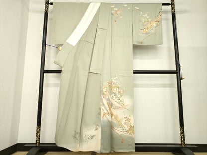 平和屋着物▽訪問着 単衣 扇面鳳凰花文 暈し染め 金彩 正絹 逸品 AABG8434ck