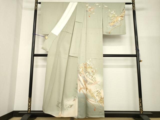 平和屋着物▽訪問着 単衣 扇面鳳凰花文 暈し染め 金彩 正絹 逸品 AABG8434ck