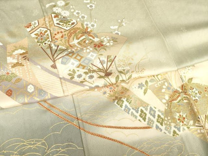 平和屋着物▽訪問着 単衣 扇面鳳凰花文 暈し染め 金彩 正絹 逸品 AABG8434ck