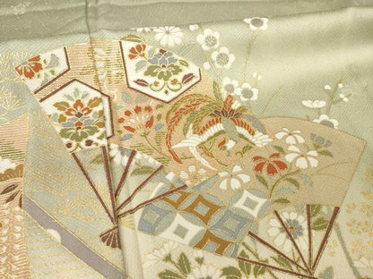 平和屋着物▽訪問着 単衣 扇面鳳凰花文 暈し染め 金彩 正絹 逸品 AABG8434ck