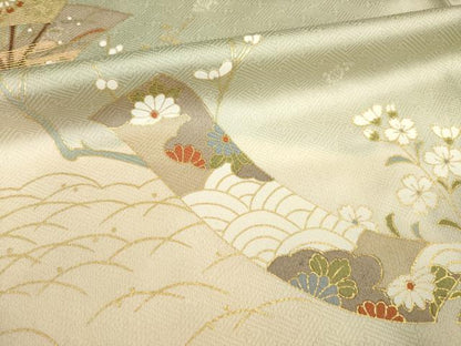 平和屋着物▽訪問着 単衣 扇面鳳凰花文 暈し染め 金彩 正絹 逸品 AABG8434ck