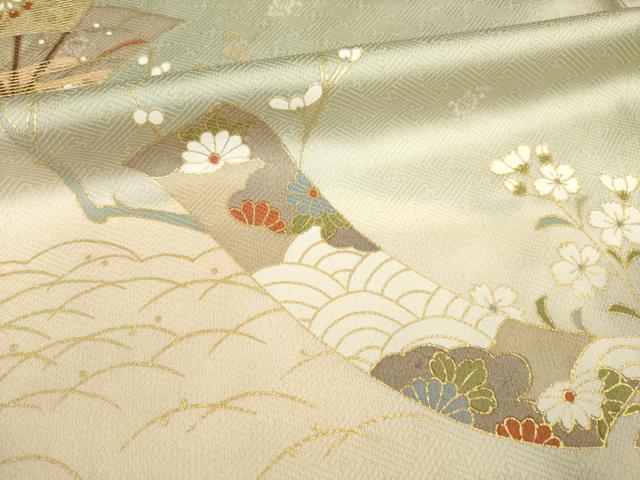 平和屋着物▽訪問着 単衣 扇面鳳凰花文 暈し染め 金彩 正絹 逸品 AABG8434ck