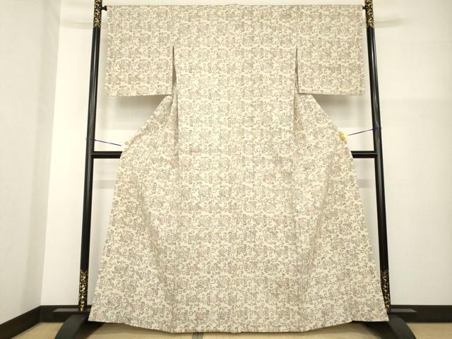 平和屋着物▽浦野理一　経節紬　単衣　花唐草文　正絹　逸品　AABG8438ck