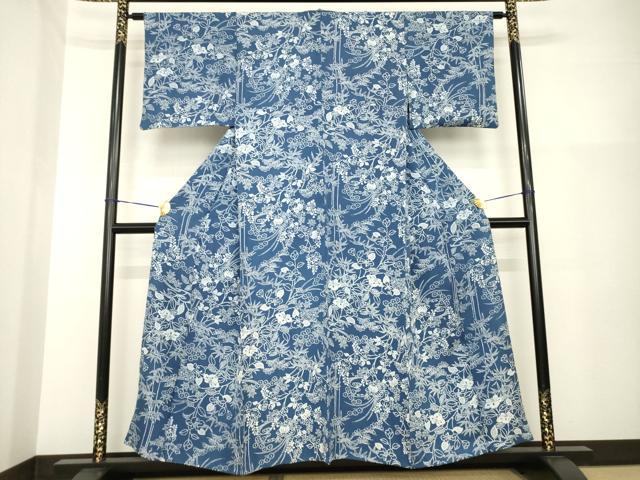 平和屋着物▽上質な小紋 単衣 草花文 正絹 逸品 AABG8444ck