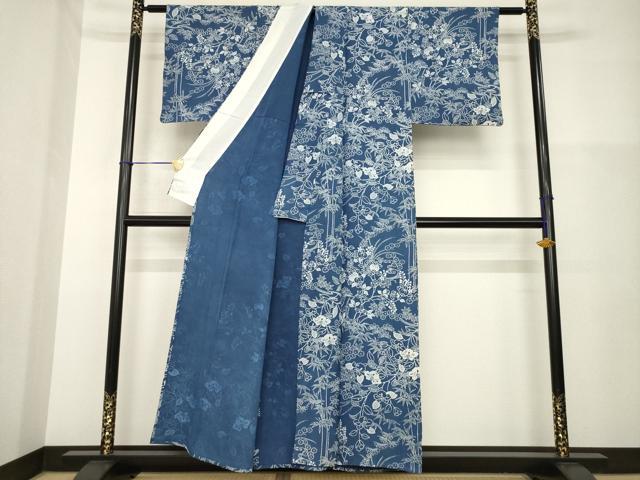 平和屋着物▽上質な小紋 単衣 草花文 正絹 逸品 AABG8444ck