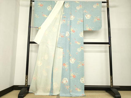 平和屋着物▽上質な小紋 単衣 雪輪花文 正絹 逸品 AABG8448ck