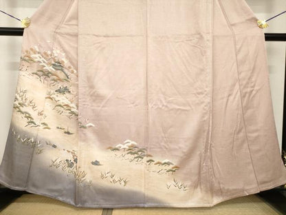 平和屋着物▽訪問着 単衣 風景松文 暈し染め 正絹 逸品 AABG8449ck
