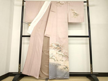 平和屋着物▽訪問着 単衣 風景松文 暈し染め 正絹 逸品 AABG8449ck