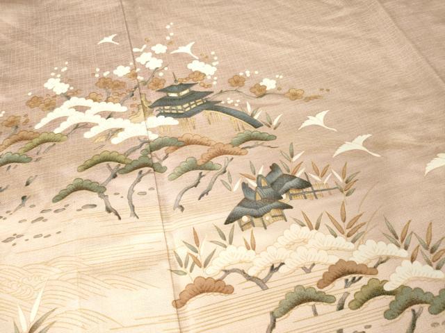 平和屋着物▽訪問着 単衣 風景松文 暈し染め 正絹 逸品 AABG8449ck