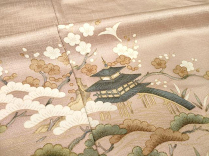 平和屋着物▽訪問着 単衣 風景松文 暈し染め 正絹 逸品 AABG8449ck