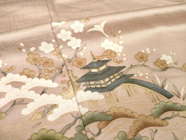 平和屋着物▽訪問着 単衣 風景松文 暈し染め 正絹 逸品 AABG8449ck