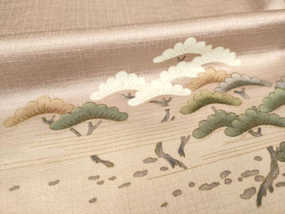 平和屋着物▽訪問着 単衣 風景松文 暈し染め 正絹 逸品 AABG8449ck