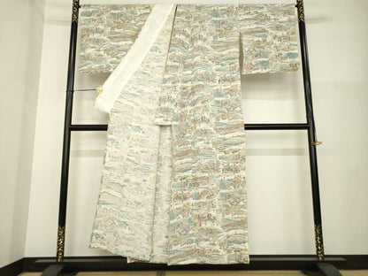 平和屋着物▽上質な小紋 単衣 名所風景文 正絹 逸品 AABG8450ck