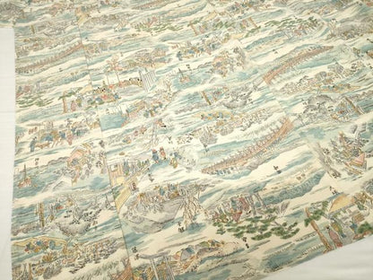 平和屋着物▽上質な小紋 単衣 名所風景文 正絹 逸品 AABG8450ck