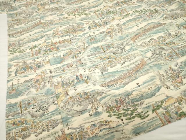平和屋着物▽上質な小紋 単衣 名所風景文 正絹 逸品 AABG8450ck