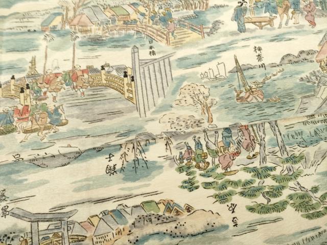 平和屋着物▽上質な小紋 単衣 名所風景文 正絹 逸品 AABG8450ck