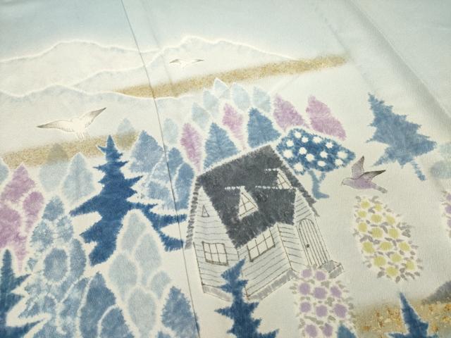 平和屋着物▽染色作家 小倉淳史 色留袖 単衣 遠山風景文 寿光織 金彩 反端付き 正絹 逸品 AABG8452ck
