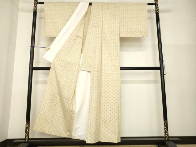 平和屋着物▽上質な紬 単衣 麻の葉文様 正絹 逸品 AABG8453ck