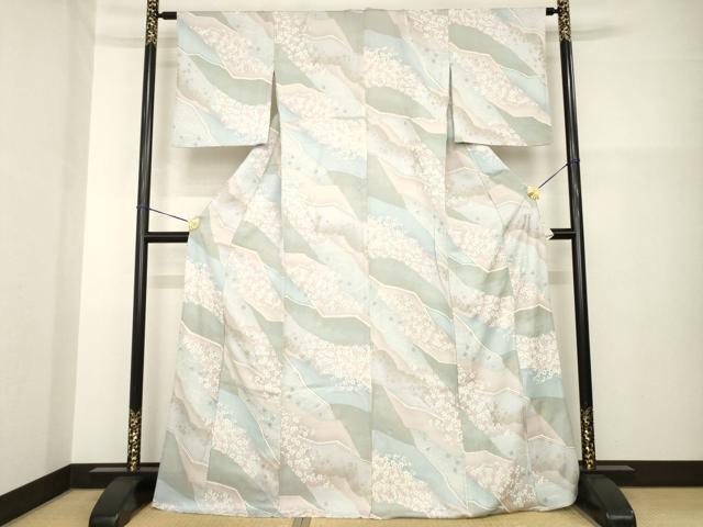 平和屋着物▽上質な小紋 単衣 舞花文 正絹 逸品 AABG8454ck