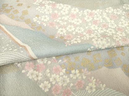 平和屋着物▽上質な小紋 単衣 舞花文 正絹 逸品 AABG8454ck